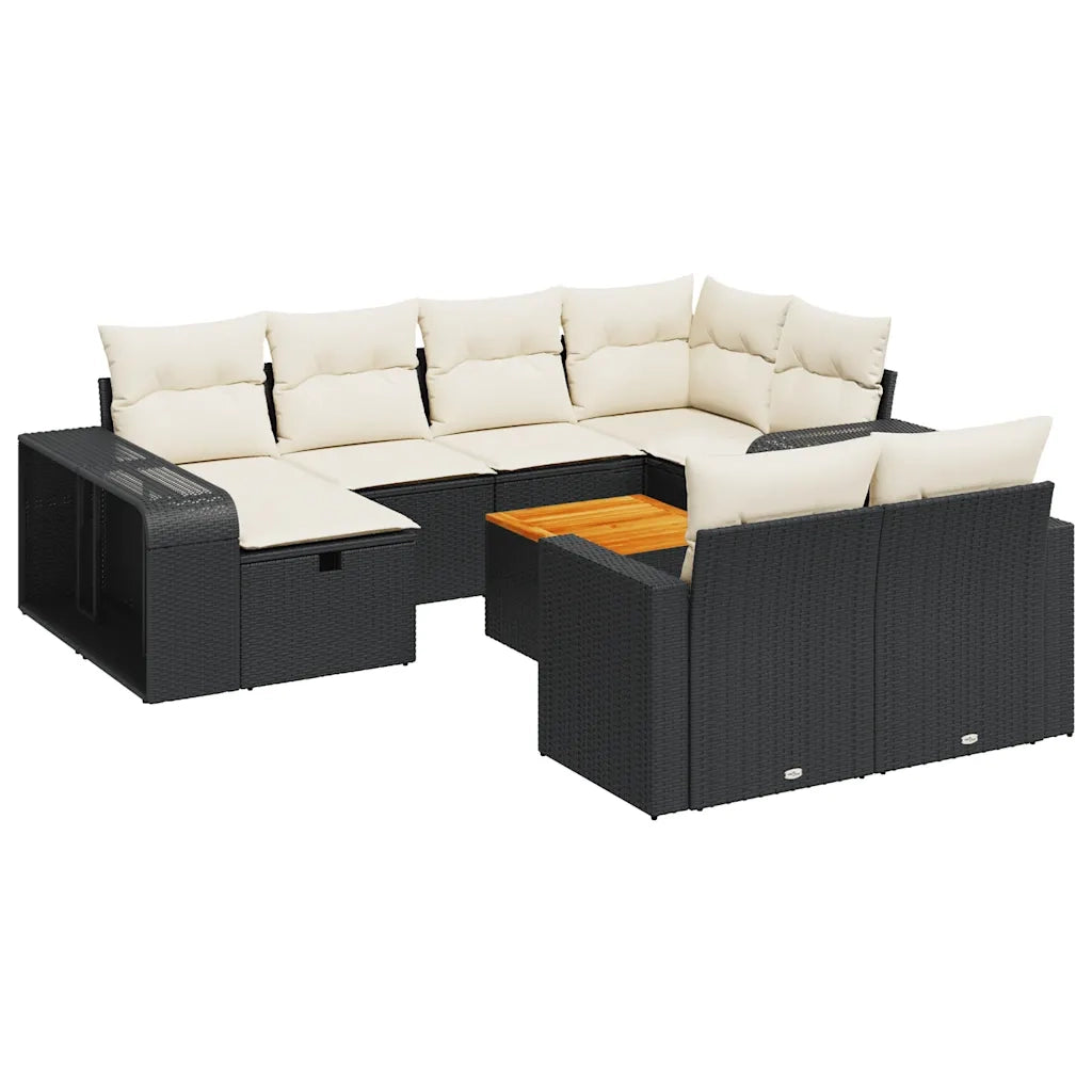 Set Divani da Giardino 11 pz con Cuscini in Polyrattan Nero 3326080