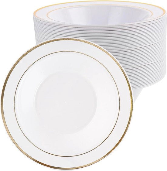 Piatti in plastica riciclabili con bordo dorato - 40 pezzi - Piatti per feste dorati - Matrimoni, feste, compleanni - 18 cm