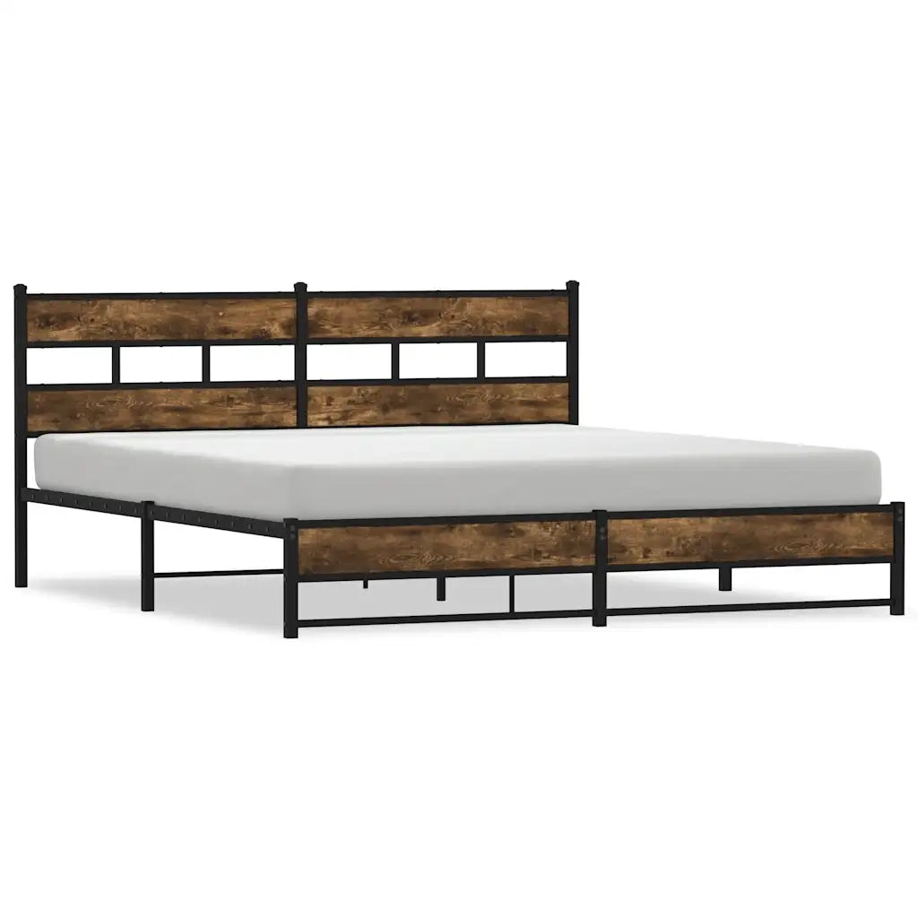 vidaXL Giroletto senza Materaso in Metallo Rovere Fumo 193x203 cm