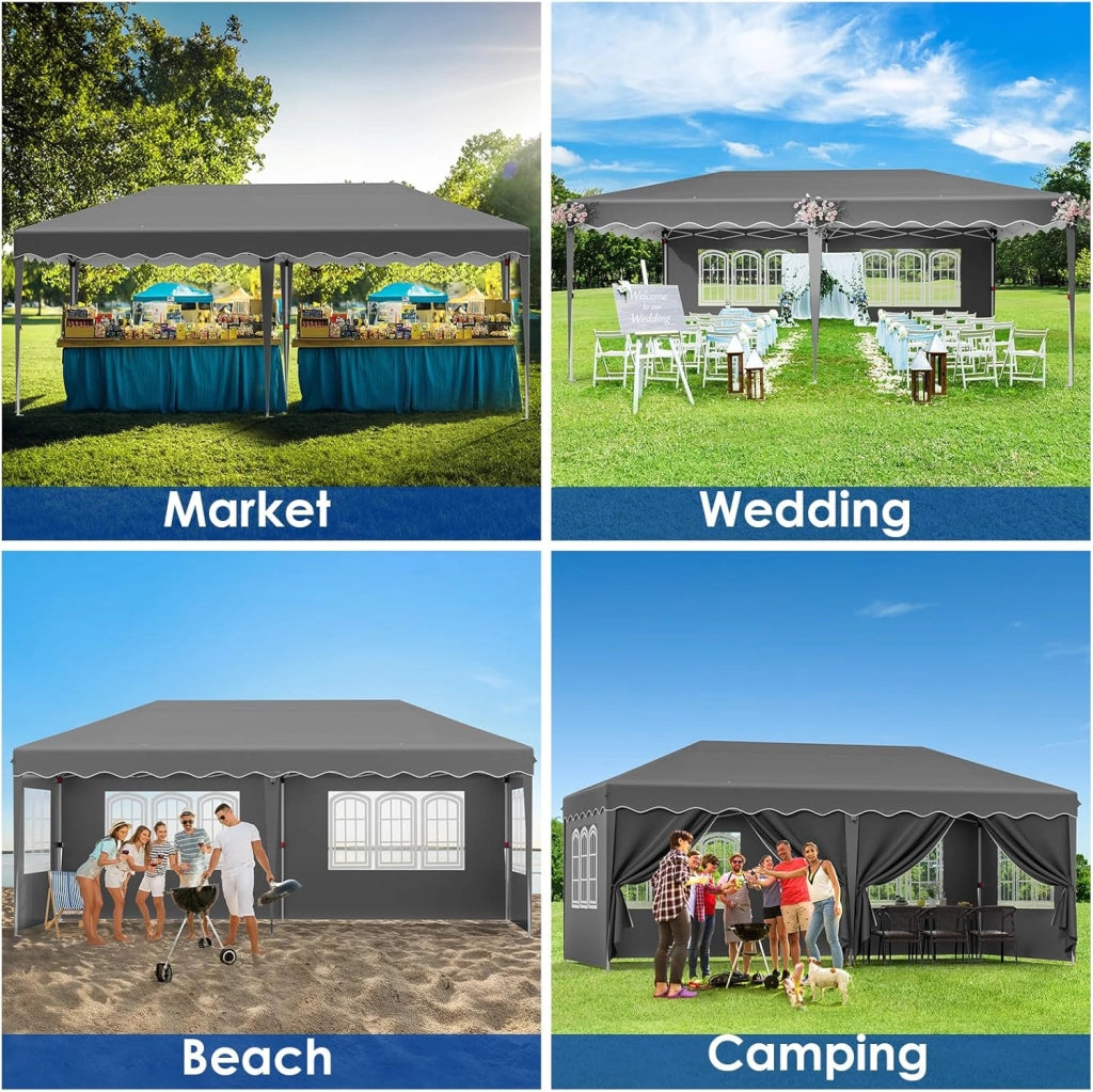 Gazebo 3x6 Pieghevole Impermeabile,Pergola Gazebo Esterno Resistente con 4 Pannelli Laterali, 420D Oxford Ispessente,Protezione UV 50+,Feste Campeggio Matrimonio,Spiaggia, Cortile, Giardino, Grigio