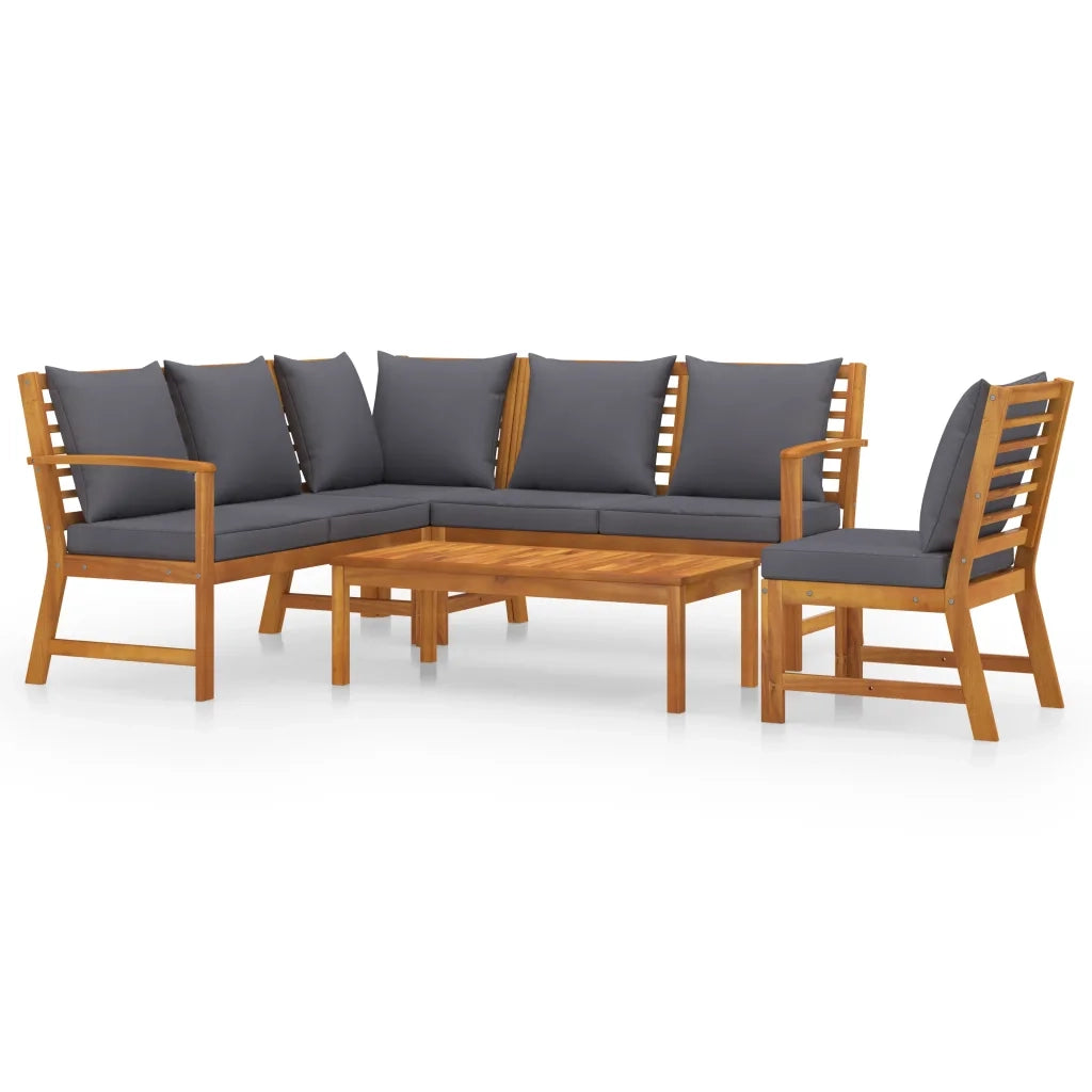 Set Divani da Giardino 5 pz con Cuscini in Massello di Acacia cod mxl 48129