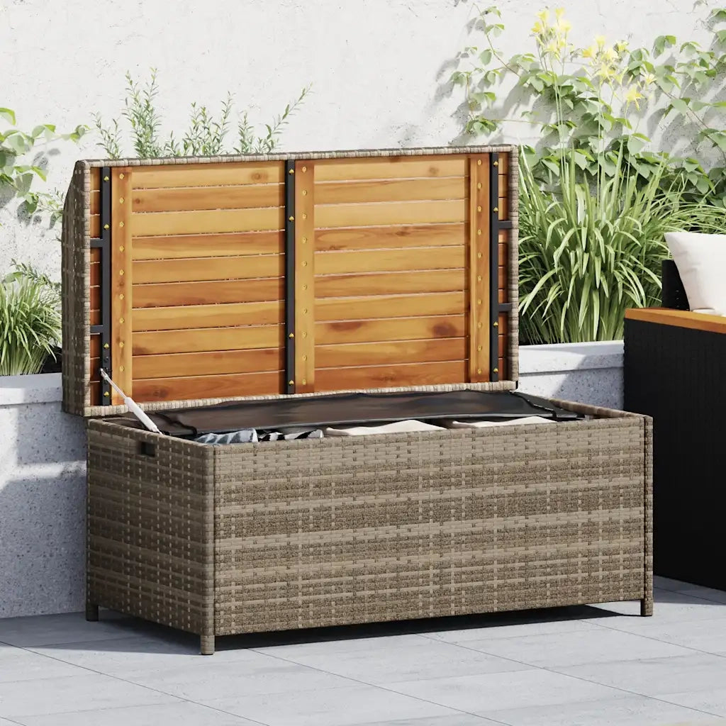 Panca Portaoggetti Giardino Grigia 100x50x52 Polyrattan Acacia 365950