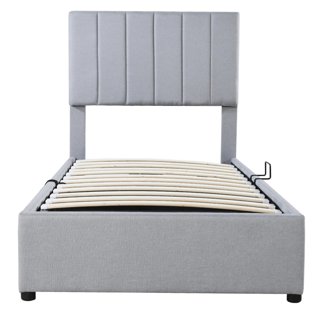 Letto imbottito 90x200 cm con contenitore idraulico e testiera regolabile