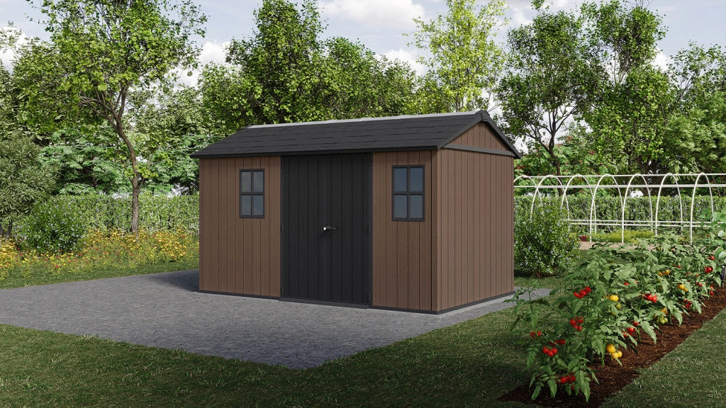 Casetta Box da Giardino 230x413x246 cm Newton Plus 7513/1375 Doppia Opzione Montaggio in Resina Evotech+ Marrone