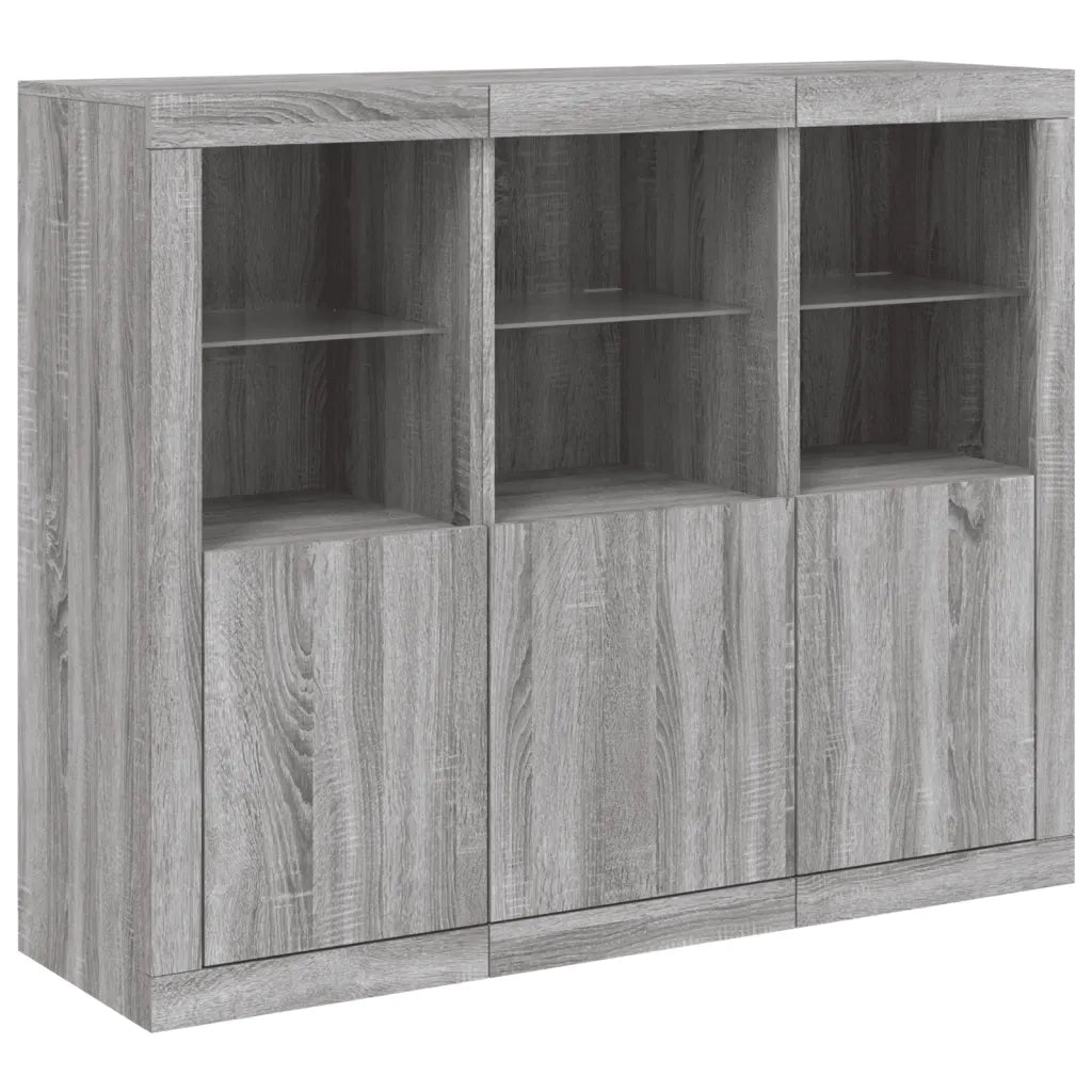 Credenze con Luci LED 3 pz Grigio Sonoma in Legno Multistrato 3209105