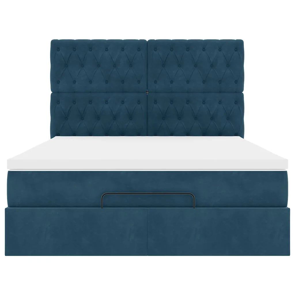 Struttura Letto Pouf con Materassi Blu 140x200cm in Velluto 3313551