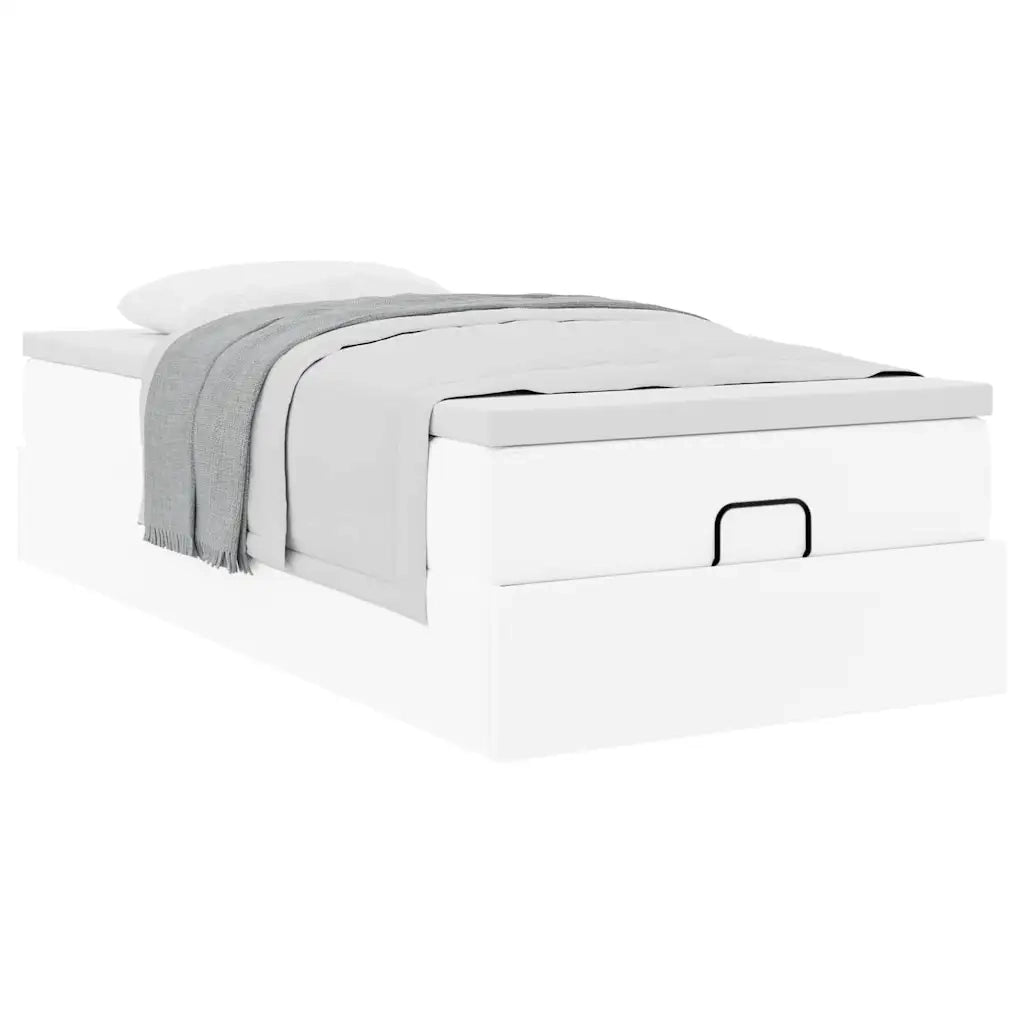 Struttura Letto Pouf con Materasso Bianco 90x200 cm Similpelle 3311017
