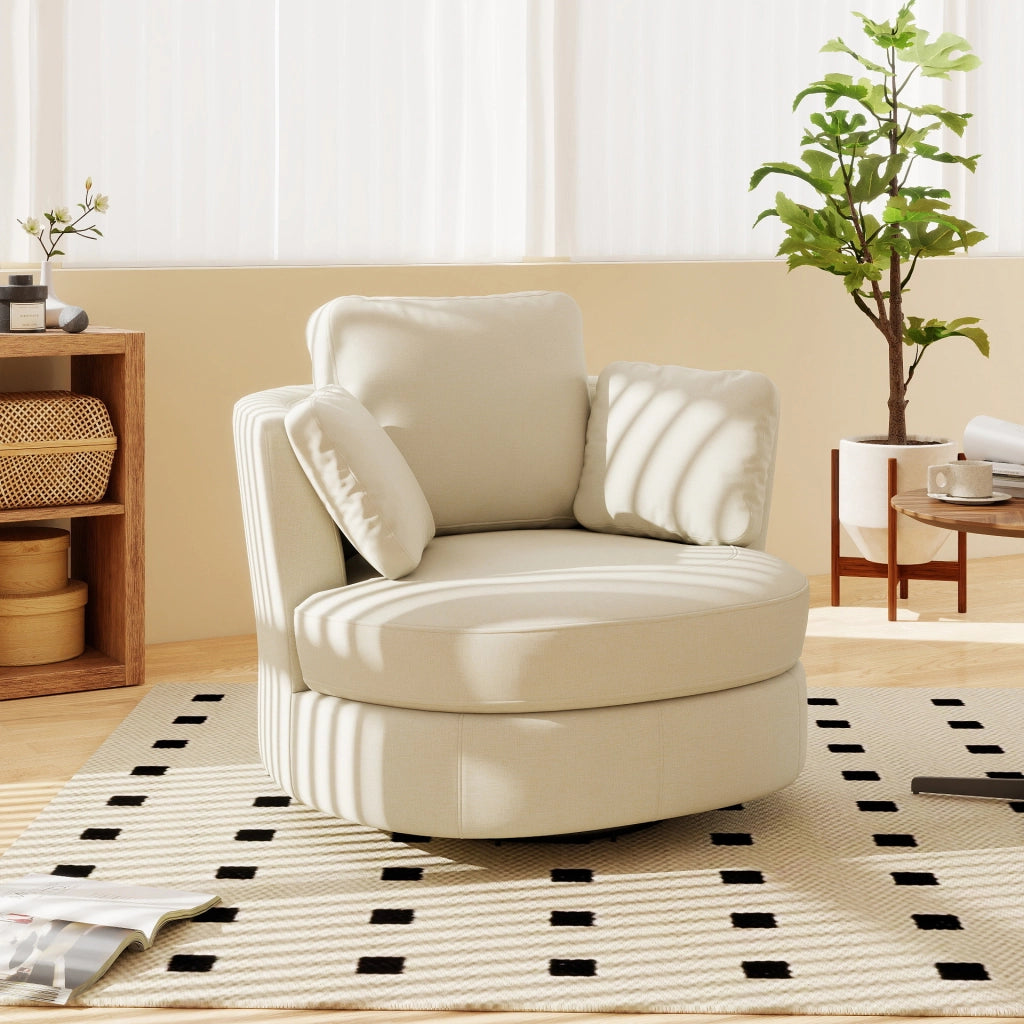 Poltrona XXL moderna in chenille beige - Zephmum - 3 cuscini indipendenti, imbottitura elastica