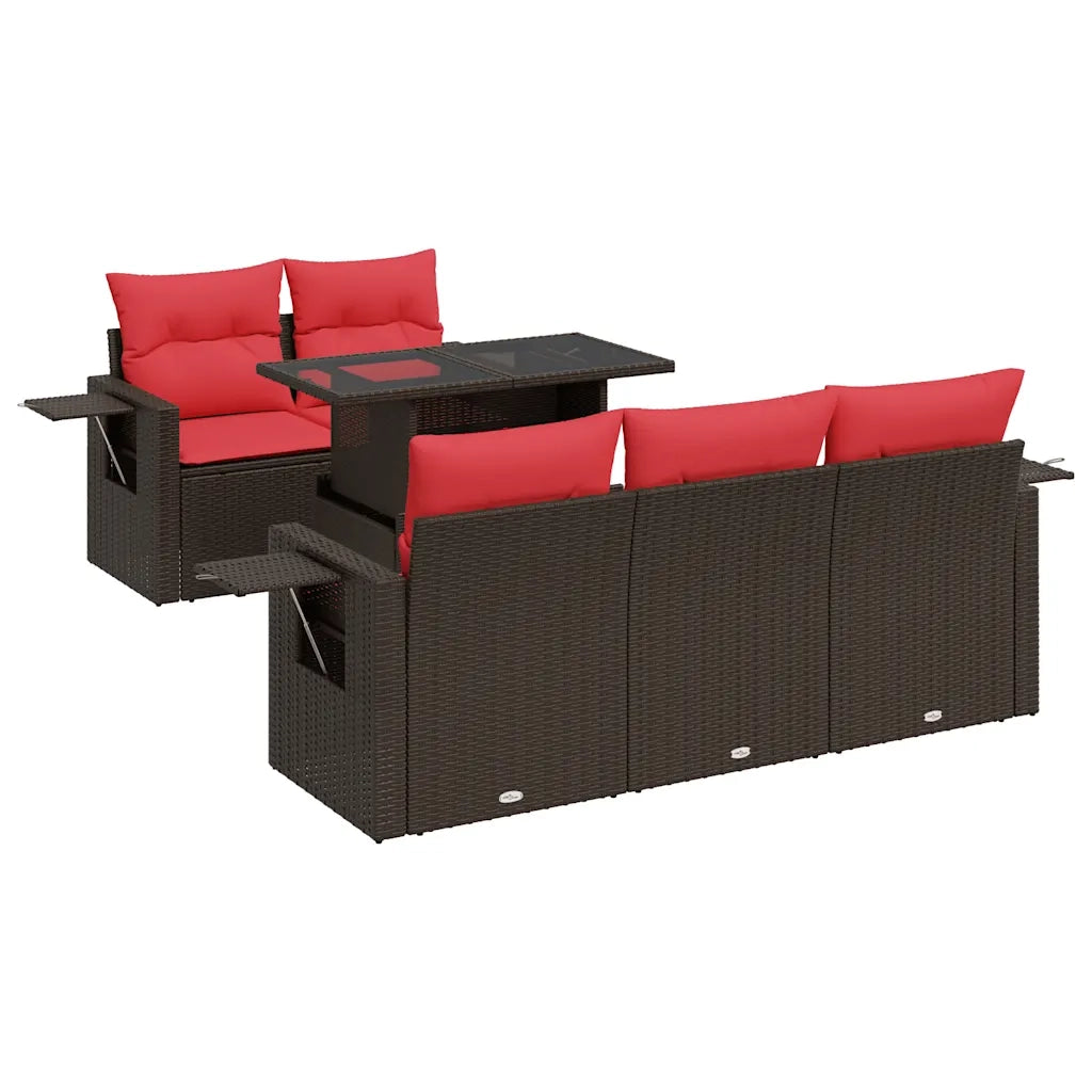Set Divano da Giardino 6pz con Cuscini Grigio Polyrattan Acacia