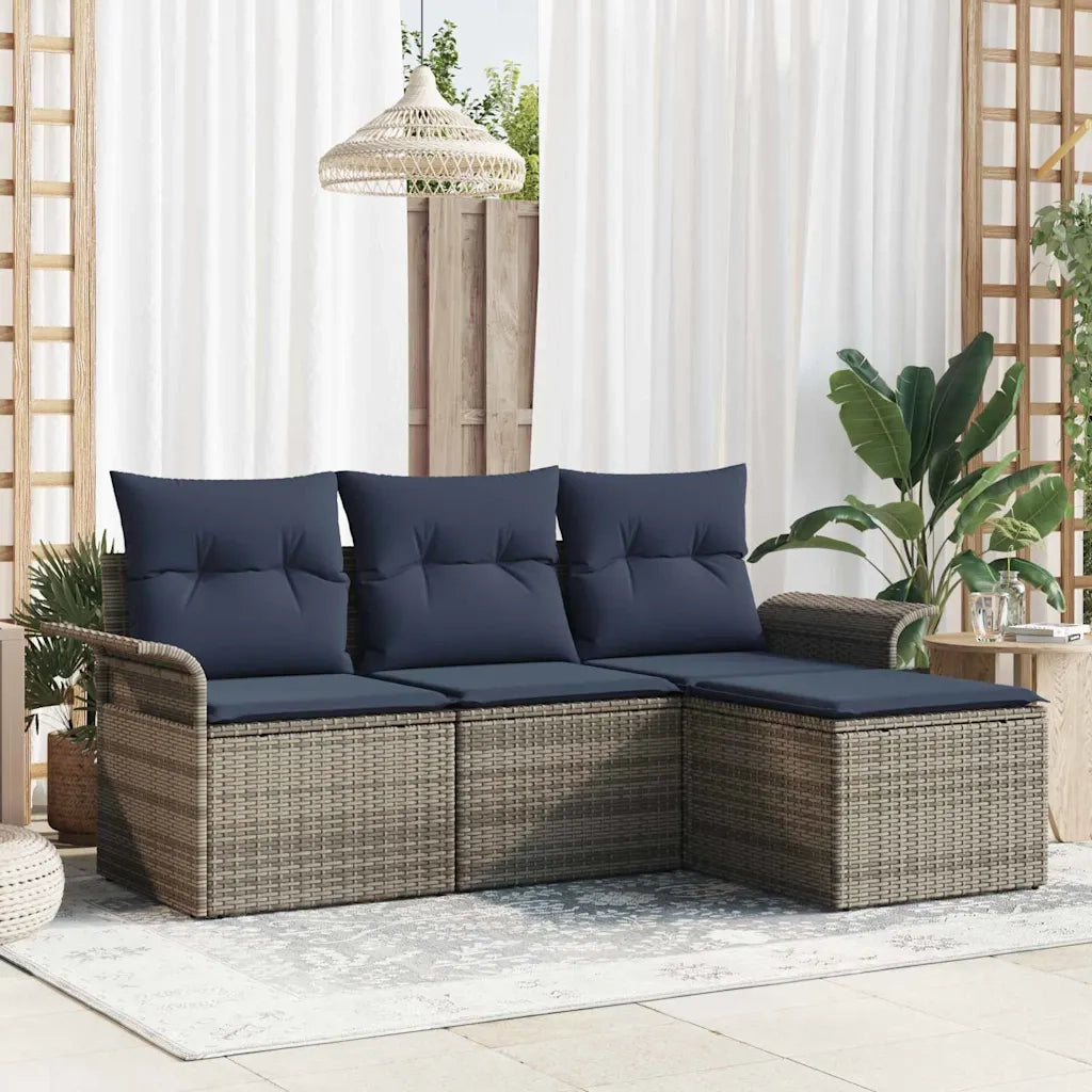 Set Divano da Giardino con cuscino 4 pcs Grigio polyrattan
