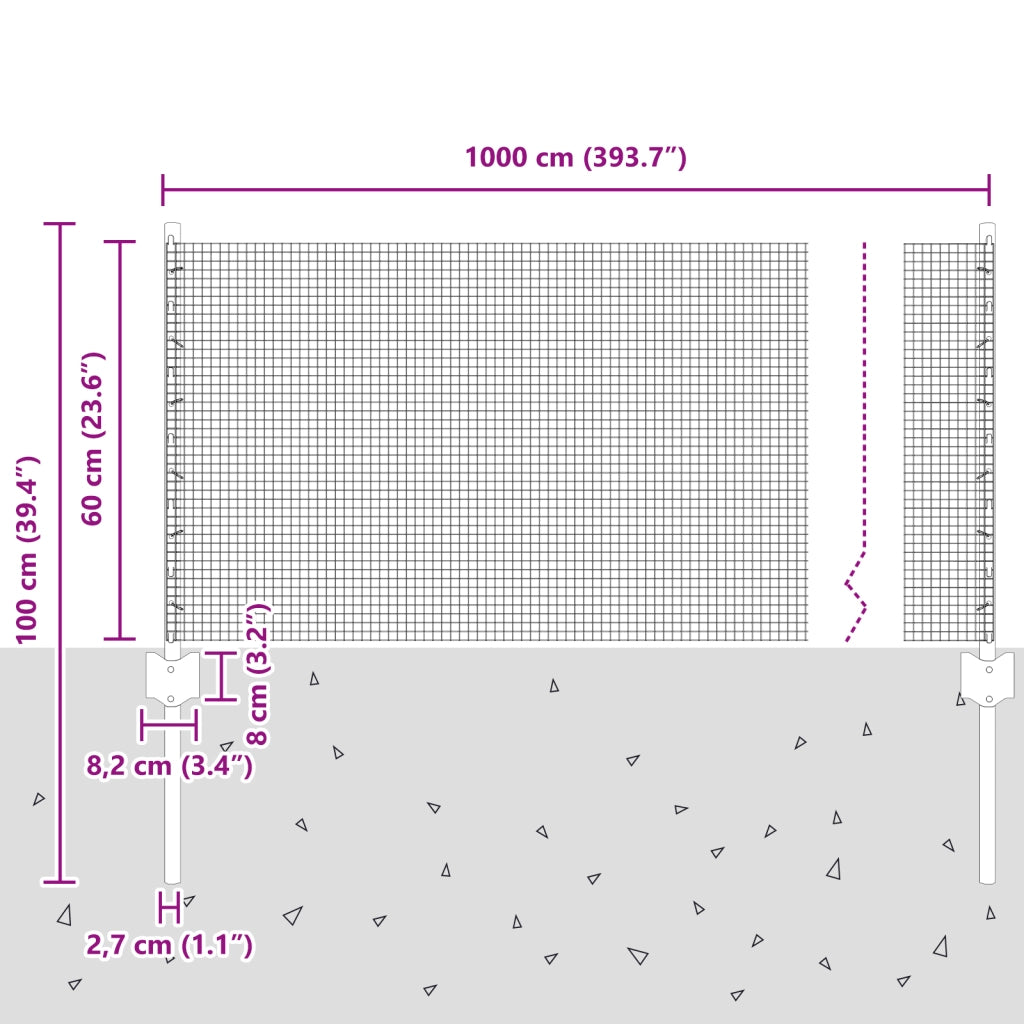 Recinto in rete saldata con 5 pali a U Verde 0.6x10 m Acciaio