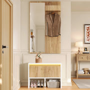 Mobile ingresso con specchio e appendiabiti con scarpiera; 60x38x145 cm; 2 cassetti; naturale e nero