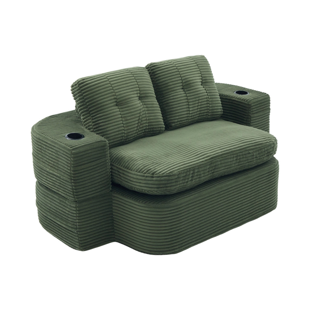 Poltrona letto 2 in 1 in corduroy, verde smeraldo, con 2 portabicchieri e schienale alto