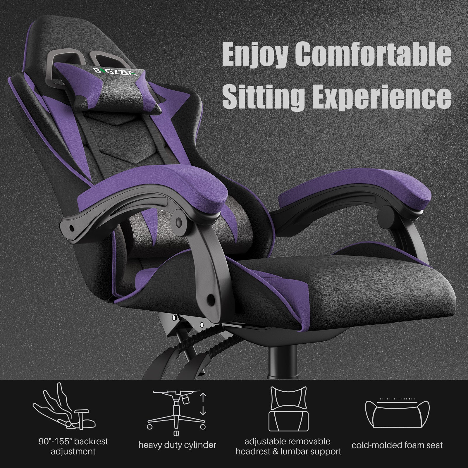 Sedia gaming ergonomica - RATTANTREE - con Supporto Lombare Sedia da Gioco in Pelle Pu con Altezza Regolabile - viola nerastro