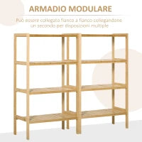 Mobile Multiuso a 4 Livelli Salvaspazio in Bambù per Bagno, Salotto e Cucina, 62x33x112cm, Colore Naturale