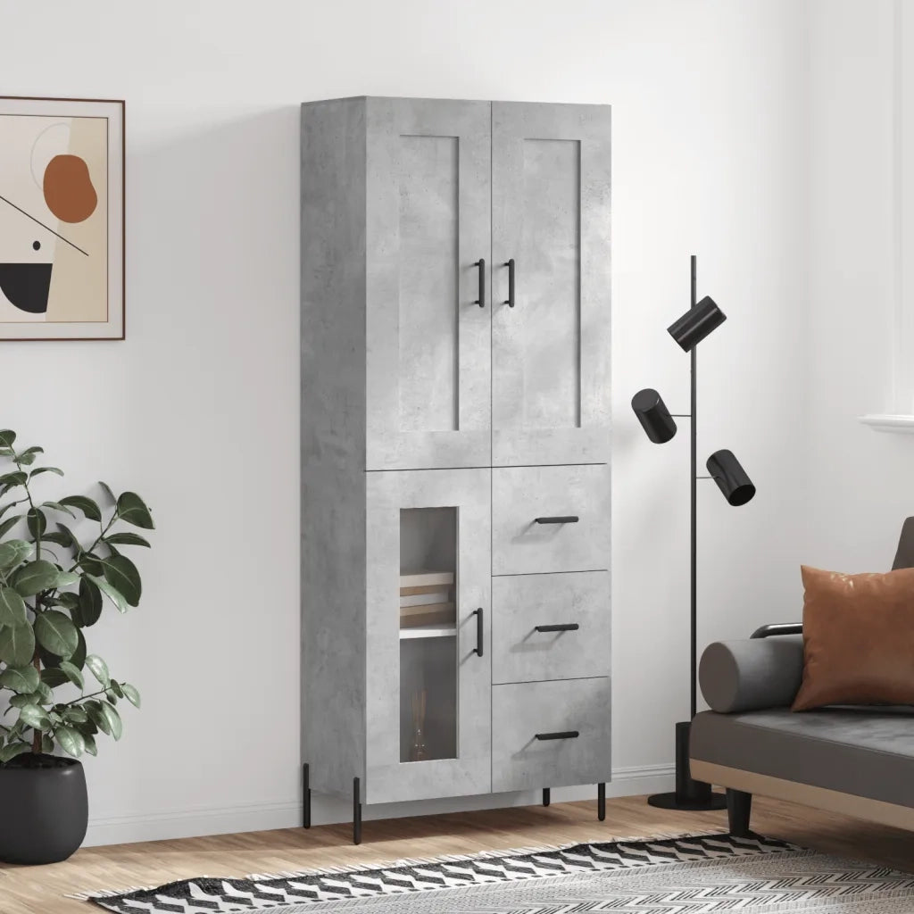 Credenza | Madia | Buffet da pranzo | Armadio da pranzo Grigio Cemento 69,5x34x180 cm in Legno Multistrato