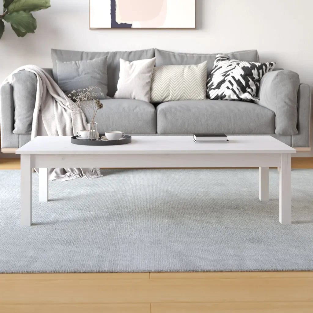 Tavolino da Salotto Bianco 110x50x30 cm Legno Massello di Pino 814235