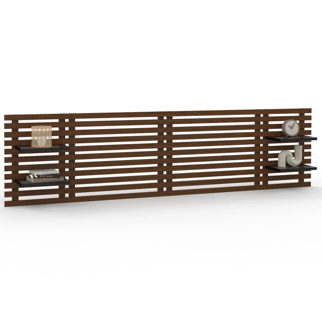 IDMarket - Testiera effetto doga 240 cm in legno invecchiato e ripiani neri AVA