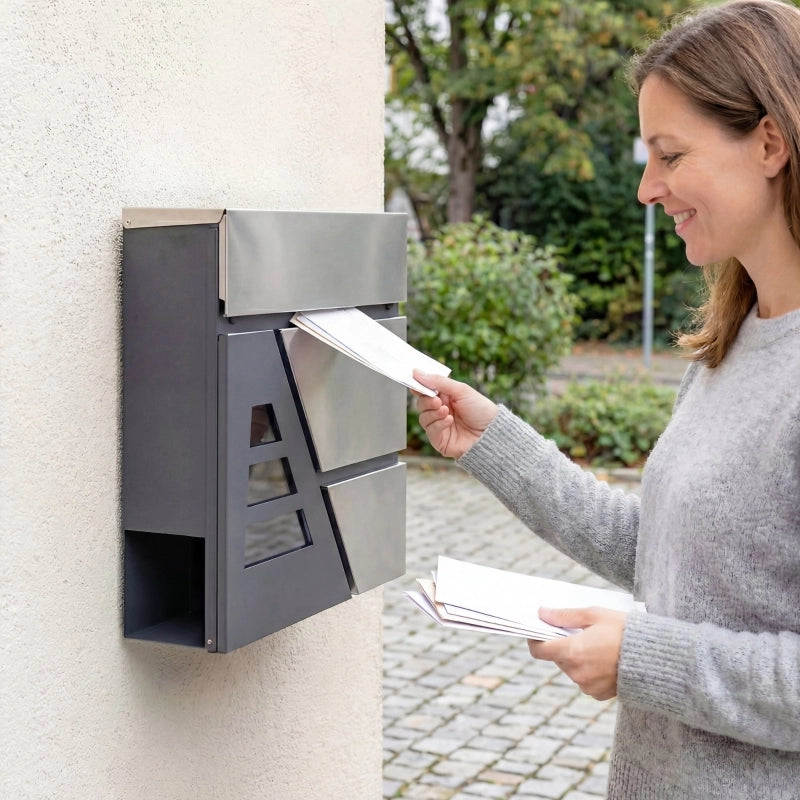 Cassetta postale da parete resistente alle intemperie con portagiornali e 2 chiavi, per pareti esterne, grigio scuro.