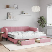 Divano Letto Estraibile con Cassetti Rosa 100x200 cm Velluto 3197121