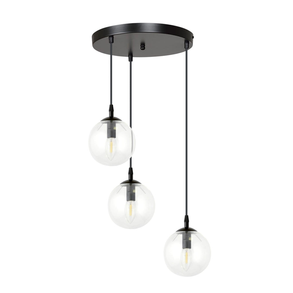 Lampada a sospensione Cosmo in acciaio nero con diffusori in vetro