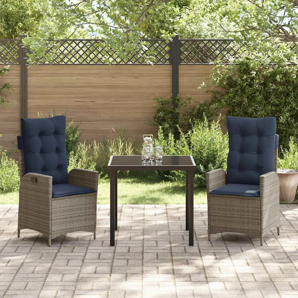 Set da Pranzo per Giardino 3 pcs Grigio e Nero Rattan