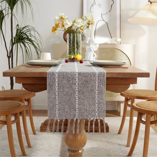 Tavolo da toeletta con pennelli in stile rustico - Lunghezza 122 cm - Tavolo da toeletta con pennelli manuale in stile bohemien - Adatto per feste, come decorazione per il comodino e come decorazione per la sala da pranzo (33x122cm)