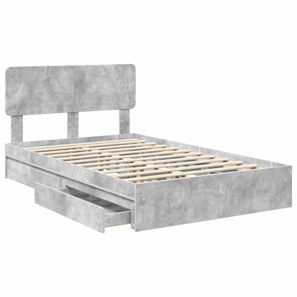 Letto con Contenitore con testiera Grigio cemento 135 x 190 cm