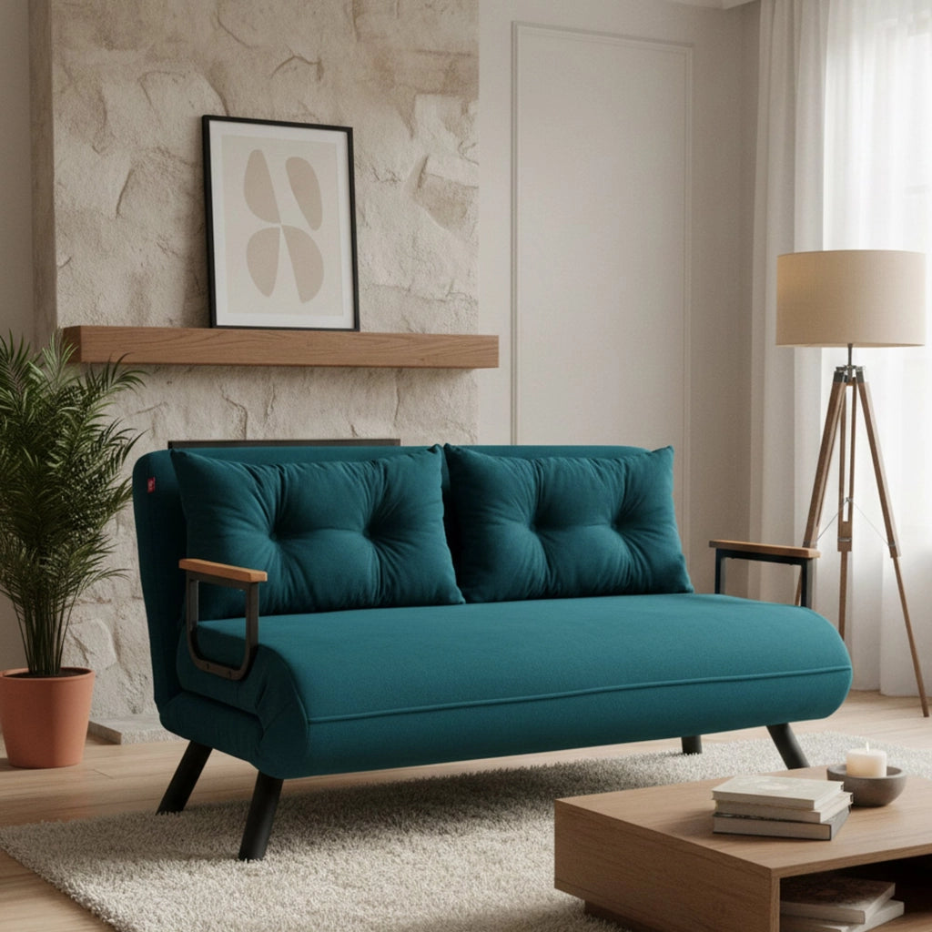 Calvin, Divano Letto 2 Posti Contenitore, 133x78 cm Verde Acqua