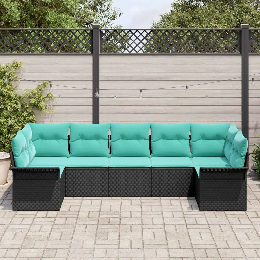 Set Divano da Giardino con cuscino 7 pcs Nero Poly Rattan 3345516