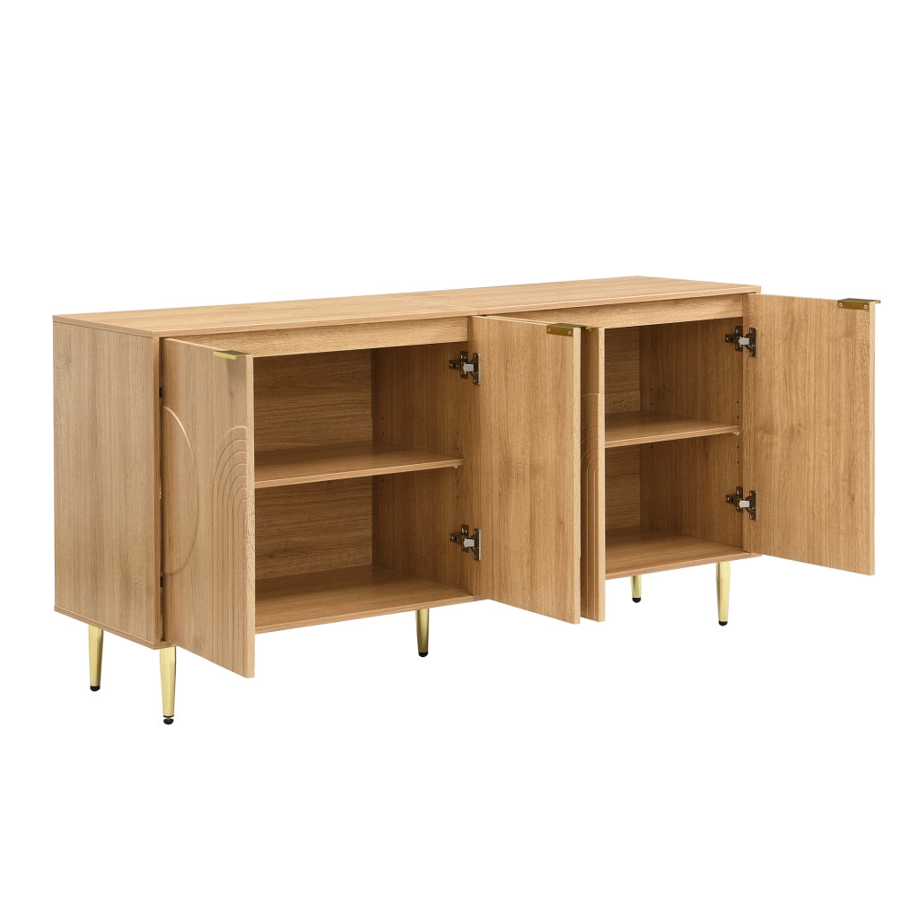 Credenza Moderna Legno Naturale 140 cm Mobile Buffet con 4 Ante e Dettagli Dorati