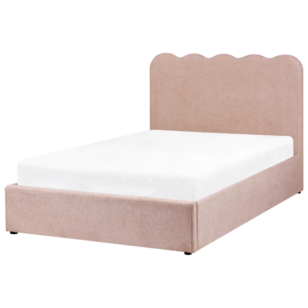 Letto in tessuto rosa pastello 120 x 200 cm contenitore elevabile con testiera e rete a doghe