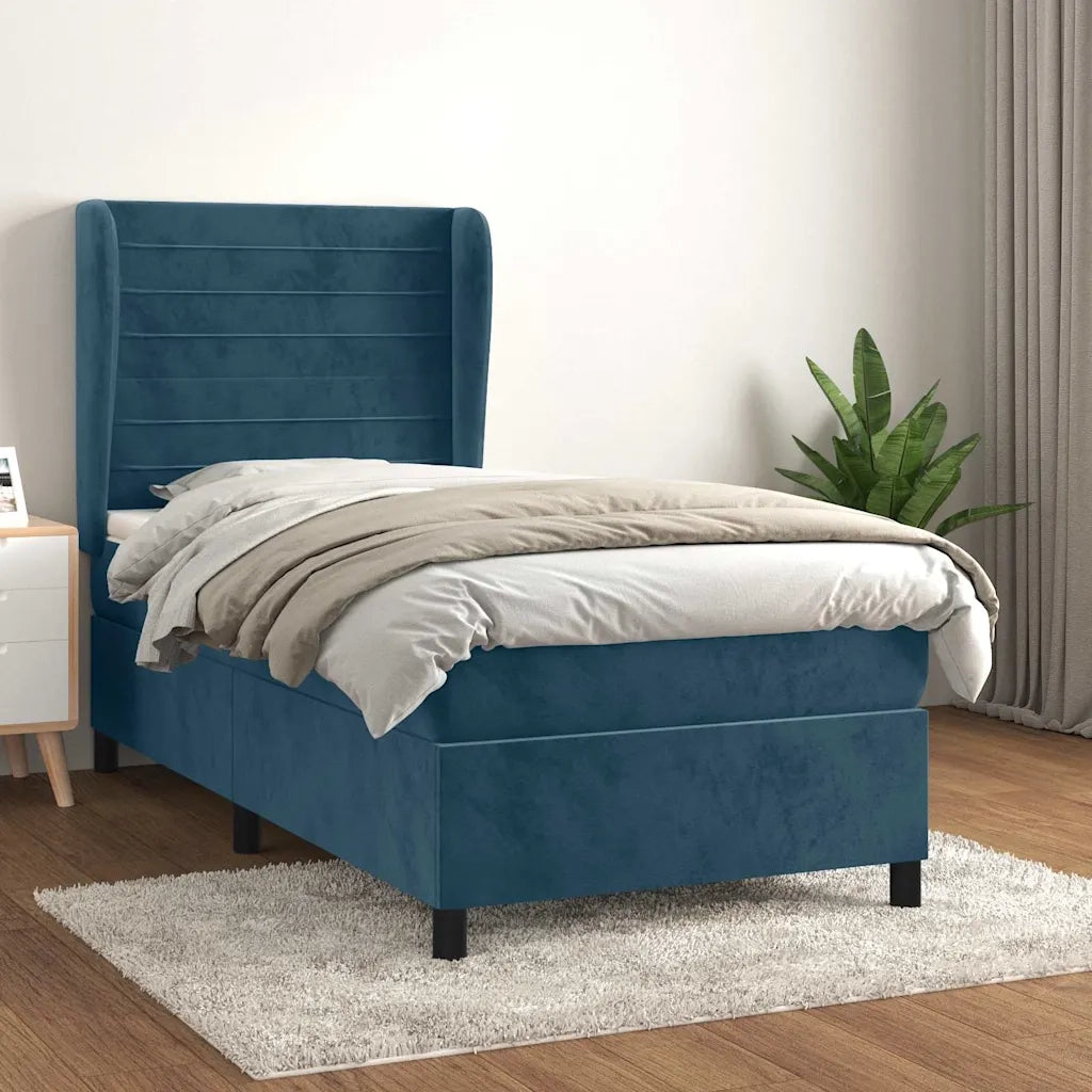 Letto singolo | Letto per adulti | Giroletto a Molle con Materasso Blu Scuro 90x190 cm in Velluto