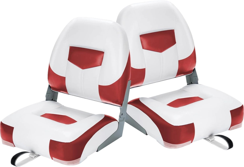 Sedile Barca con Schienale Pieghevole, Sedia da Barca Ergonomica in PVC e PP, Portata Fino a 110 kg, 50x52x42 cm (Rosso)