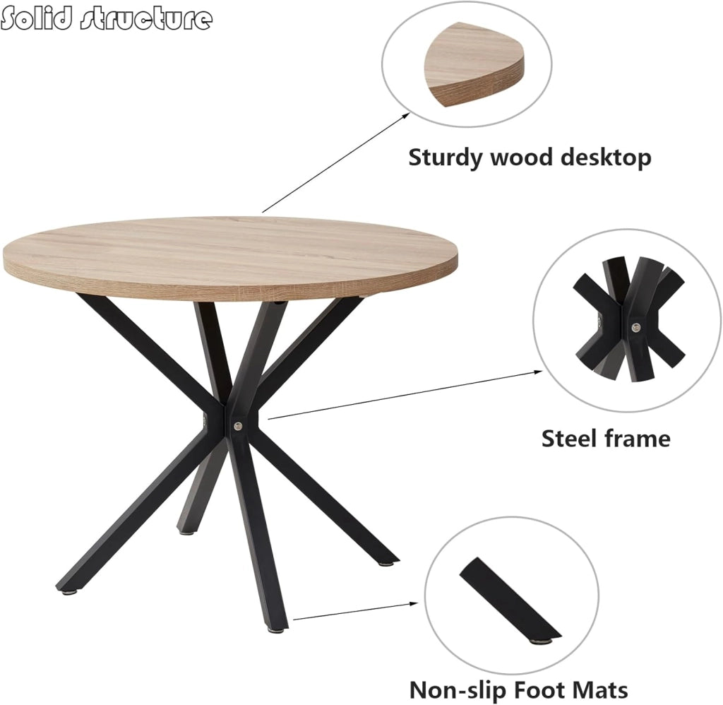 GrandCA HOME Tavolo da Pranzo Rotondo con Piano Moderno Effetto Marmo, Tavolo da Pranzo da Cucina con Quattro Gambe in Metallo, per Sala da Pranzo, Marrone Chiaro