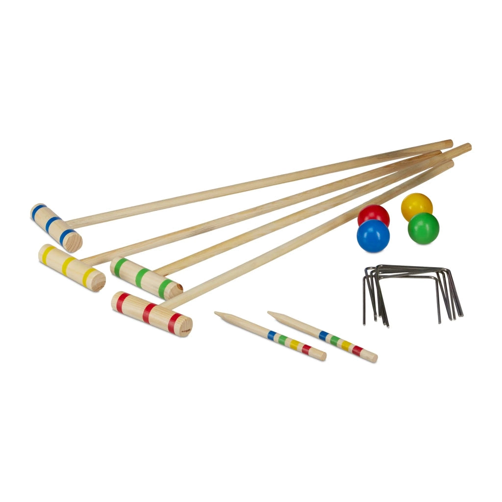 Gioco di croquet da esterno per 4 giocatori facile da installare 17 pezzi in plastica verde 13_0004585