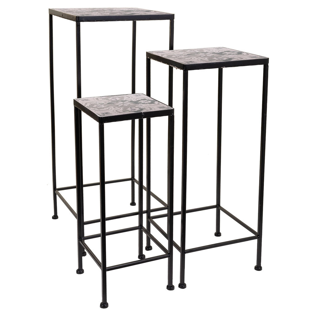 Set di 3 supporti per vasi da fiori in metallo nero