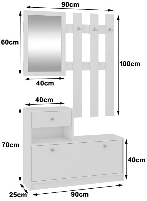Scarpiera con appendiabiti AKORD Bianco 90 cm 1 anta 1 cassetto 90x25x170 cm