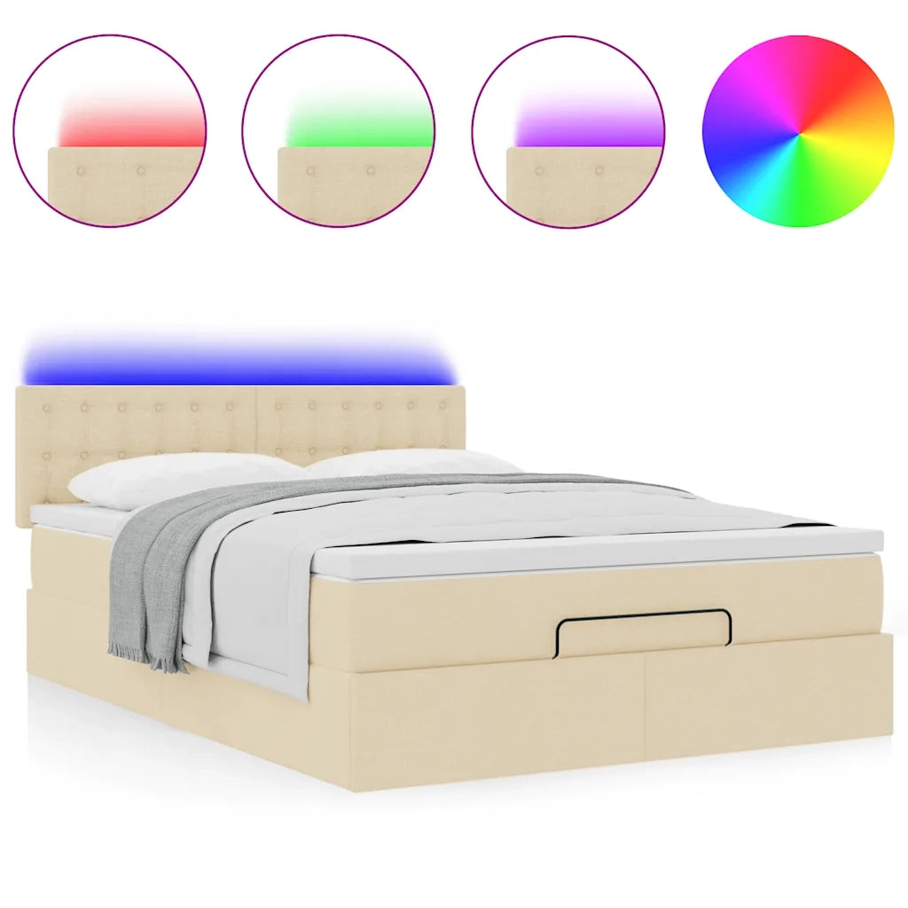 vidaXL Pouf Letto con Materasso e LED Crema 140x200 cm in Tessuto