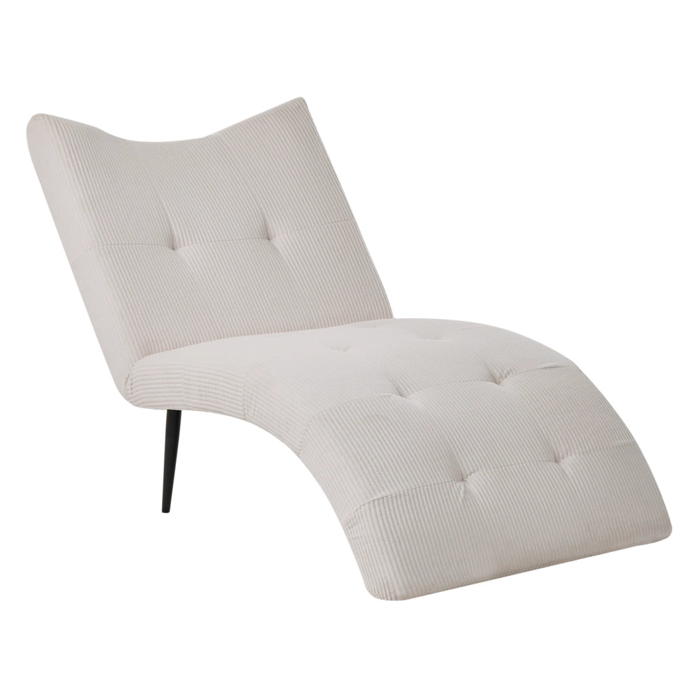 Chaise longue con rivestimento in velluto a coste tortora trapuntatura a bottoni, senza braccioli, design moderno per soggiorno