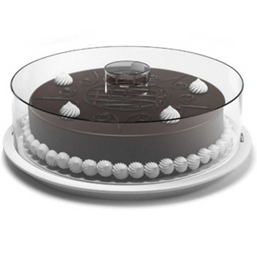 Trade Shop - Tortiera Contenitore Plastica Coperchio Funge D'alzata 29cm H 9cm Piatto Trasporto -
