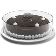 Trade Shop - Tortiera Contenitore Plastica Coperchio Funge D'alzata 29cm H 9cm Piatto Trasporto -