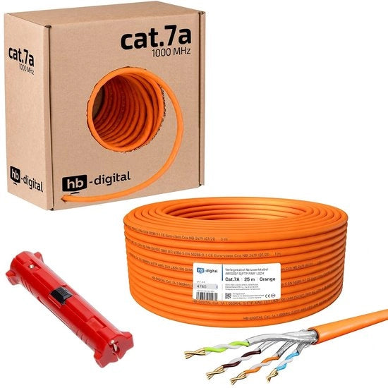 Cable di rete CAT.7a per installazione, 25m, cavo puro rame, S/FTP, LSZH, dati e PoE.