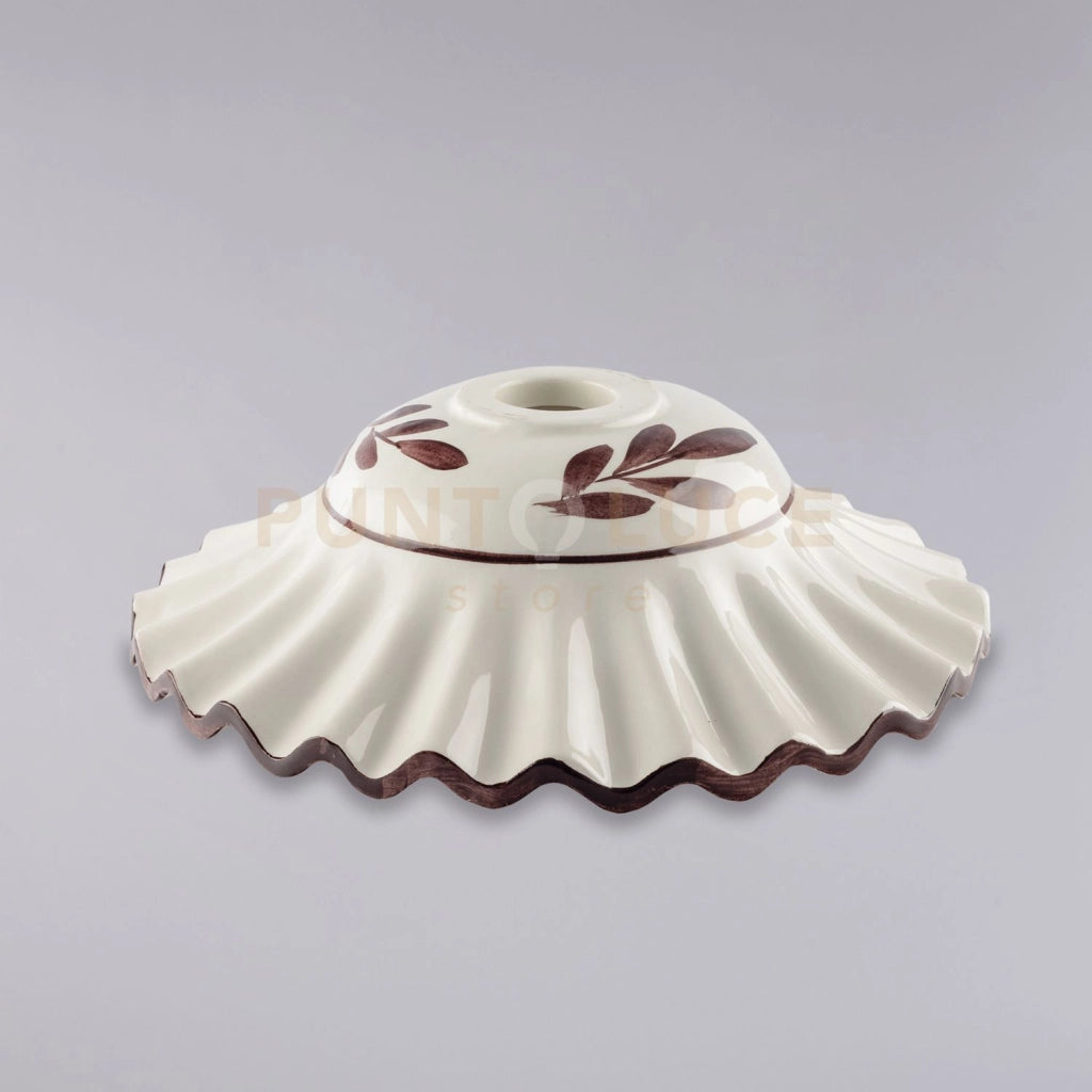 Diffusore in ceramica diametro 30 bianco lucido e marrone con decoro a mano palme
