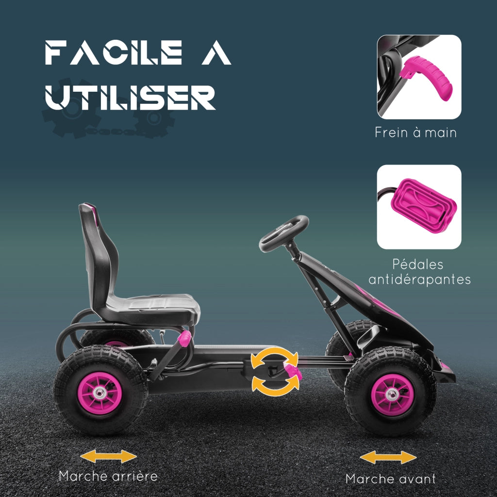 Kart a pedali per bambini ¨C zephmum ¨C rosa nero regolabile