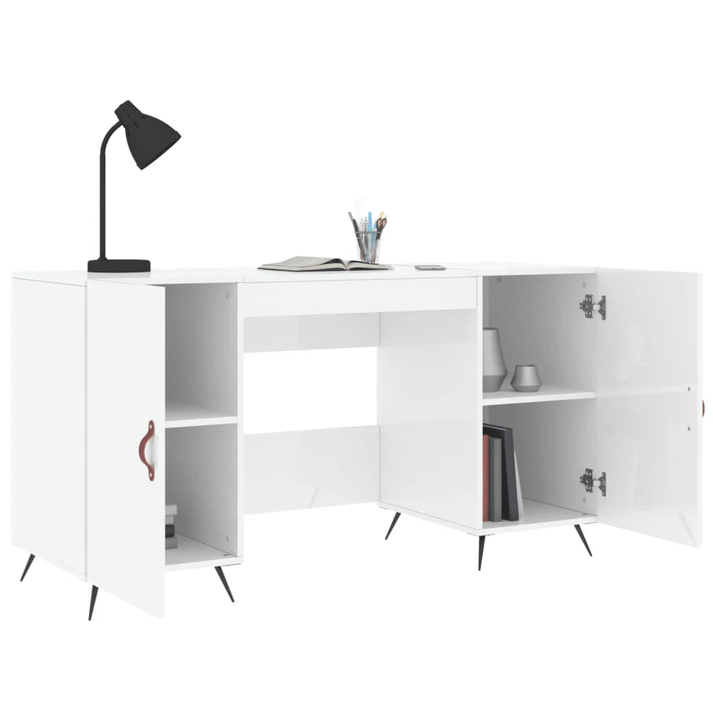 Scrivania tavolo postazione di lavoro mobile per computer scrivania da studio finitura lucida 140 x 50 x 75 cm legno ingegnerizzato bianco 02_0023540