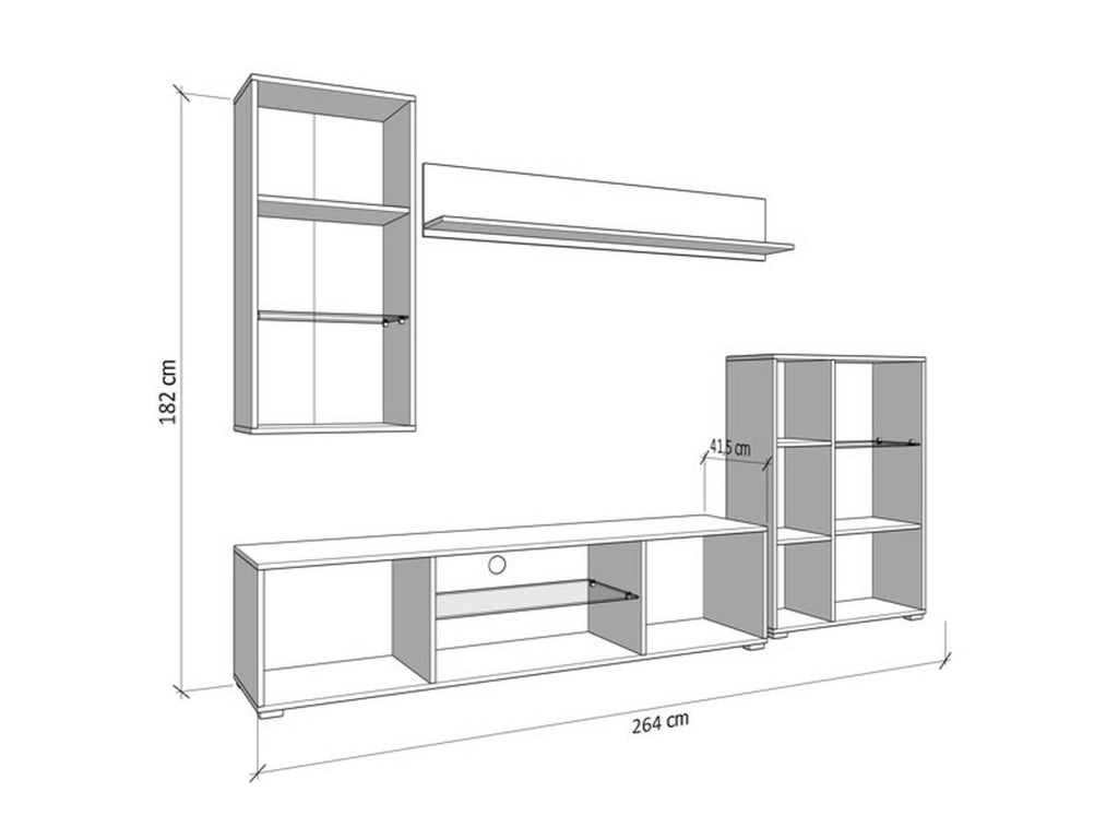 Mobile Soggiorno Ozzero, Parete Attrezzata Modulabile, 264x41.5x182h cm Bianco Opaco