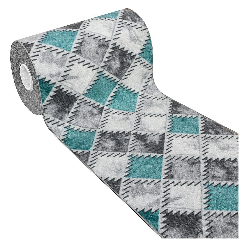 Tappeto Cucina Bordato Antiscivolo Assorbente Passatoia Colori Accesi Patchwork 57x190 Cm Azzurro