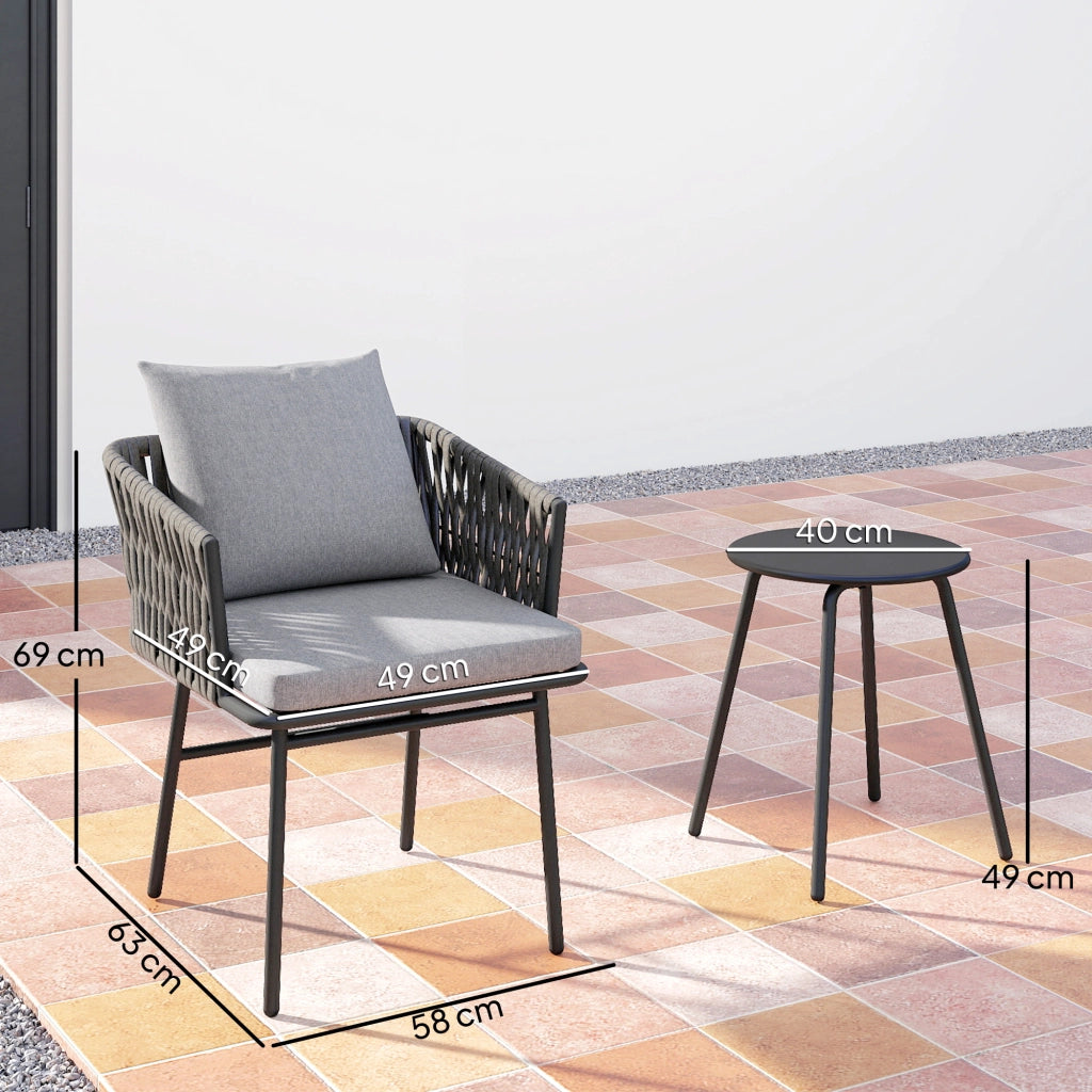 Set Giardino Polyrattan 3 Pezzi ¨C zephmum ¨C Grigio, 2 Sedie, Tavolino, 4 Cuscini