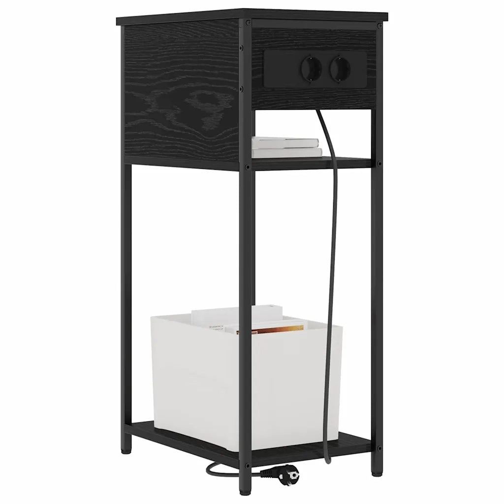 Comodino | Armadio da Notte | Mobiletto da notte Rovere Nero 41 x 28 x 76 cm Legno multistrato